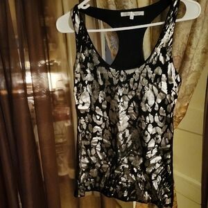 Charlotte Russe Black and Silver Patterned Tank Top